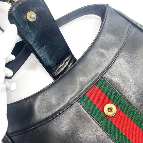 Authentic GUCCI Ophidia Logo Leather Vintage Shoulder Bag Purse Black - Picture 10 of 12